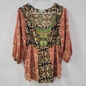 Live And Let Live Womens Top Size‎ XL Boho Hippie Embroidered Floral Beaded
